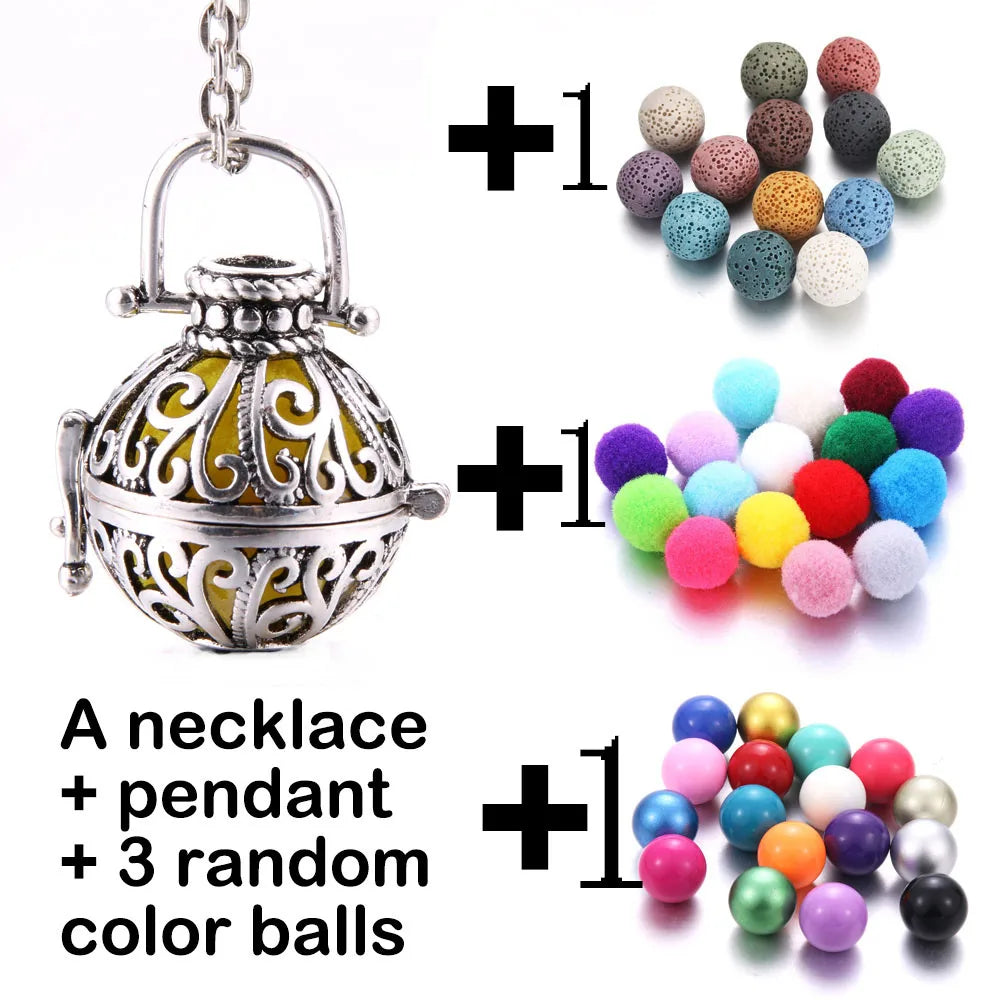 Harmony Necklace Jewelry Mexico Chime Bell Lava Stone Aromatherapy Diffuser Pendant for Women