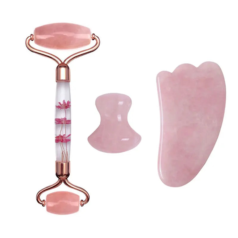 Rose Quartz Jade Roller Eternal Flower Gua Sha Set Massager