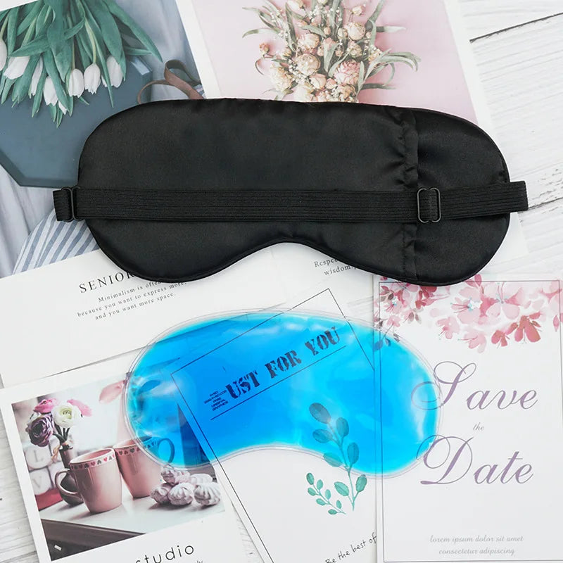 Silk Eyeshade Sleeping Eye Mask Cover with Ice Bag for Travel