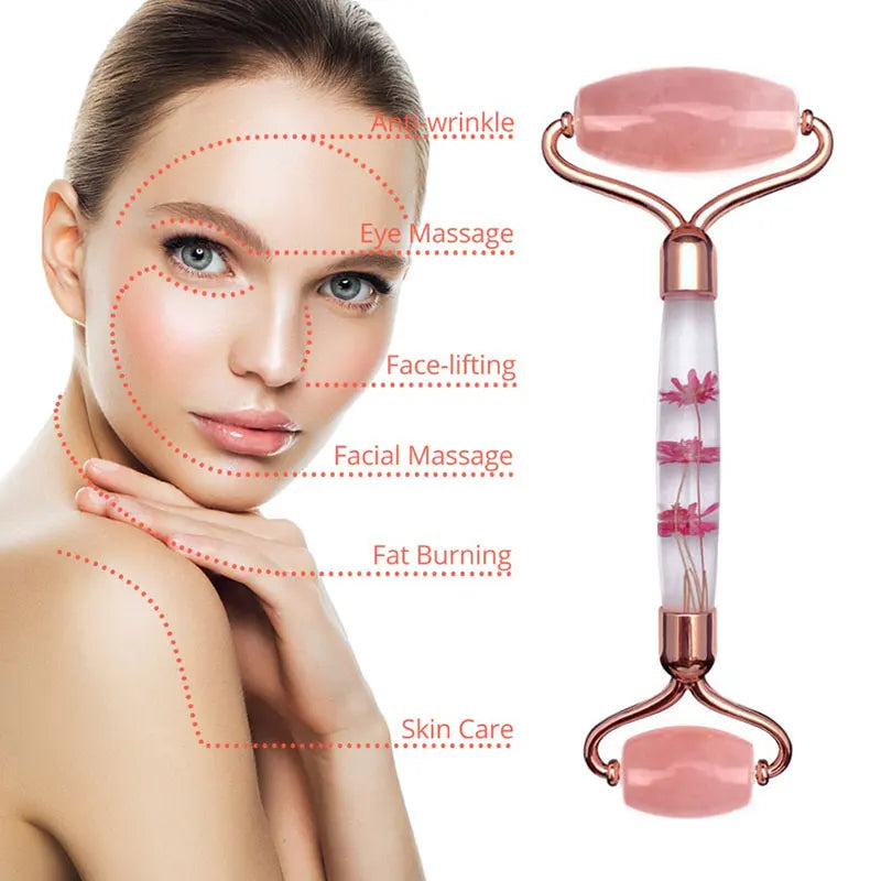 Rose Quartz Jade Roller Eternal Flower Gua Sha Set Massager