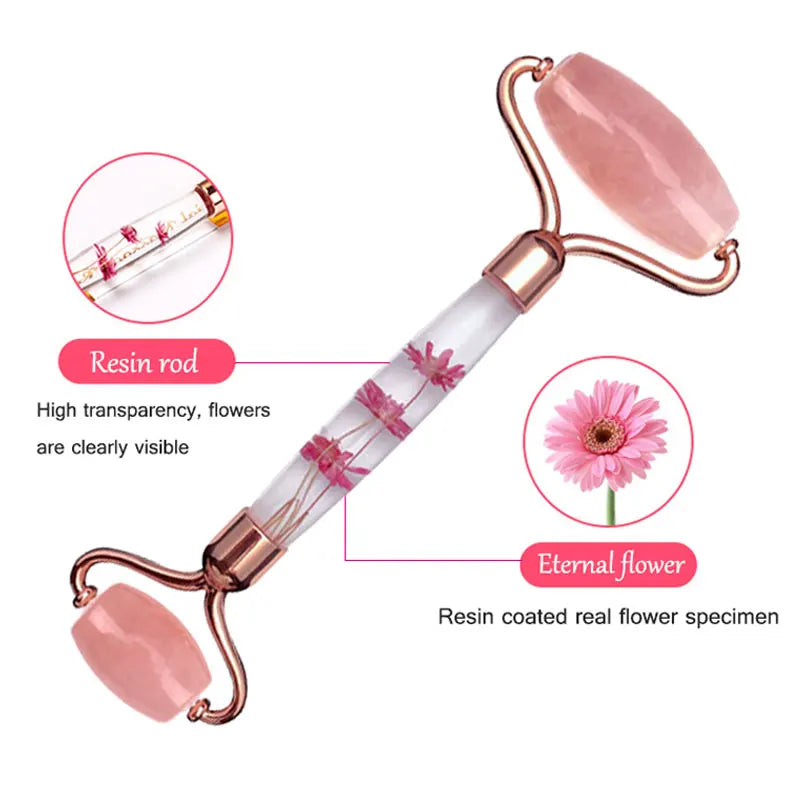 Rose Quartz Jade Roller Eternal Flower Gua Sha Set Massager