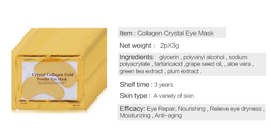 InniCare 50/60/80/100 Pcs Crystal Collagen Gold Eye Mask