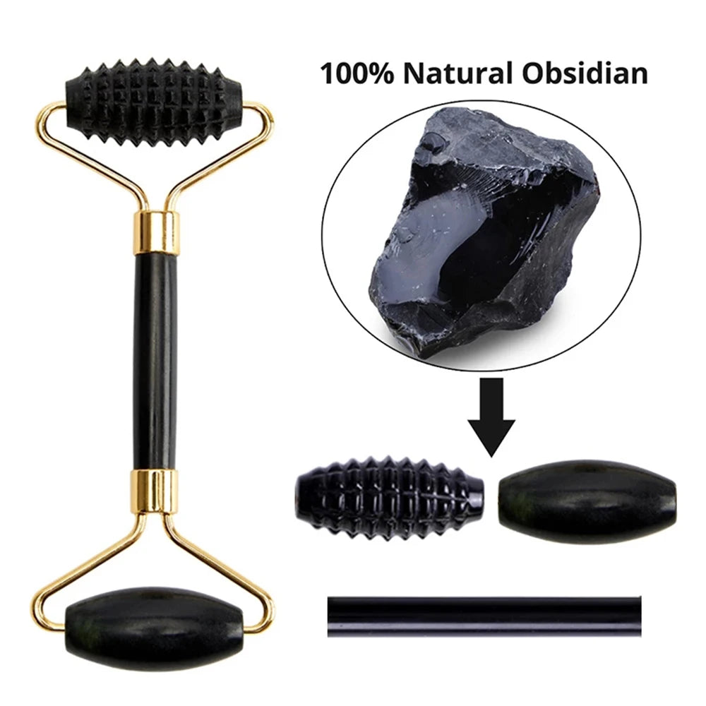 Obsidian Jade Roller Stone Natural Facial Massager Tool