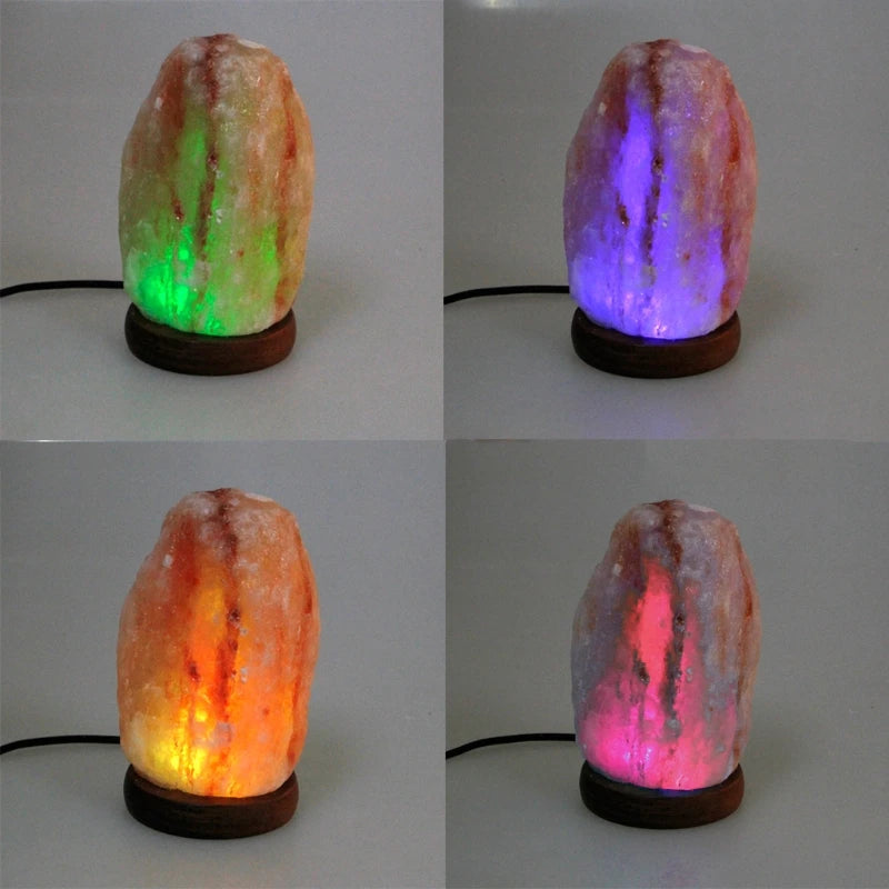 Hand Carved USB Wooden Base Himalayan Rock Salt Lamp Air Purifier Night Light