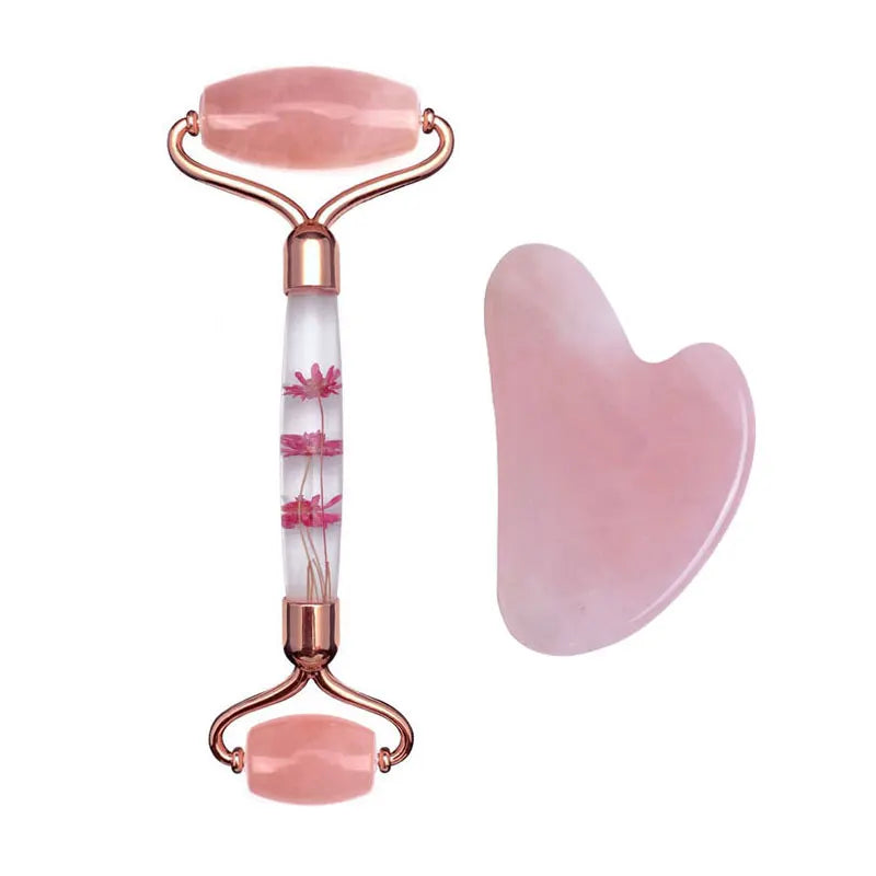 Rose Quartz Jade Roller Eternal Flower Gua Sha Set Massager