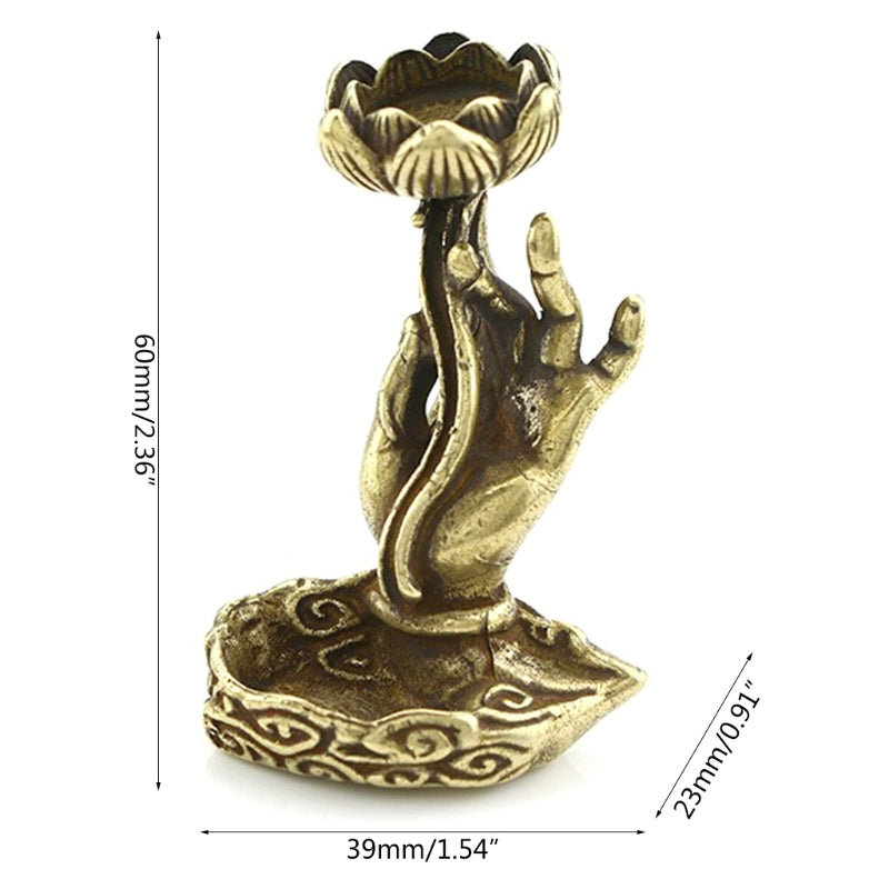 NICEFurniture Copper Backflow Incense Burner Hand Lotus Base