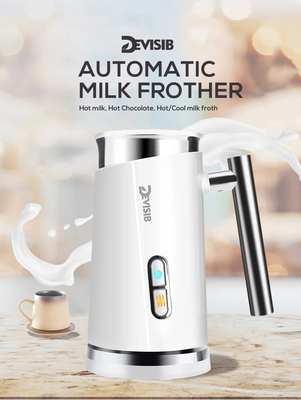 DEVISIB Automatic Milk Frother Electric for Latte and Cappuccino