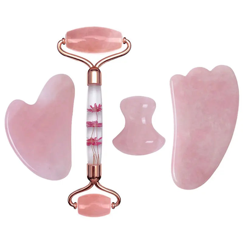 Rose Quartz Jade Roller Eternal Flower Gua Sha Set Massager