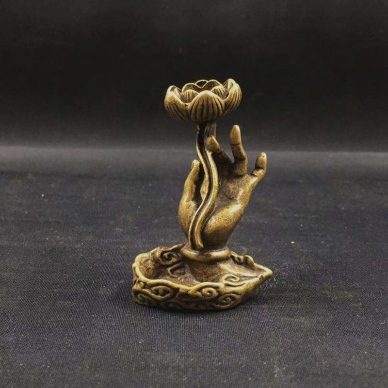 NICEFurniture Copper Backflow Incense Burner Hand Lotus Base