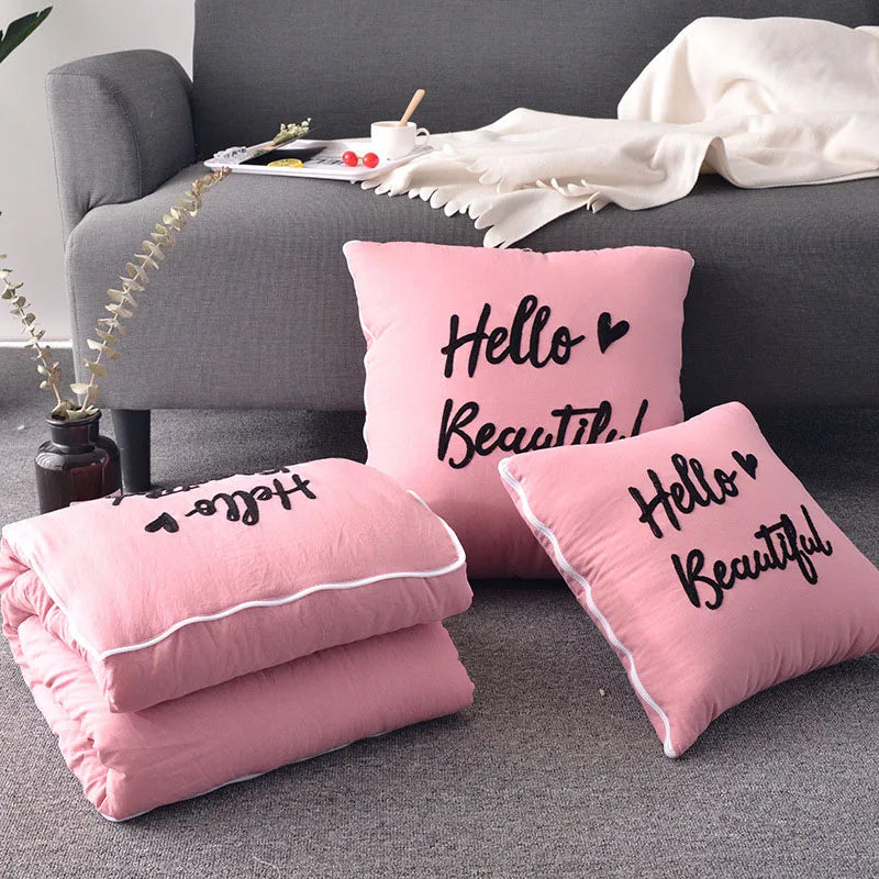 1 Piece Warm Blanket Cushion Throw Pillow Foldable Quilt for Travel Comfort and Home Elegance