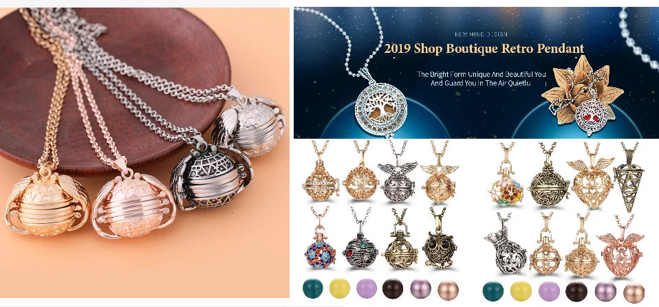 Mexico Chime Music Ball Aromatherapy Necklace Copper Pendant