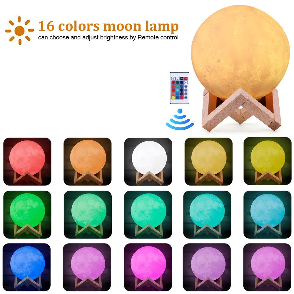 Dropship 3D Print Moon Lamp Colorful Touch USB Night Light