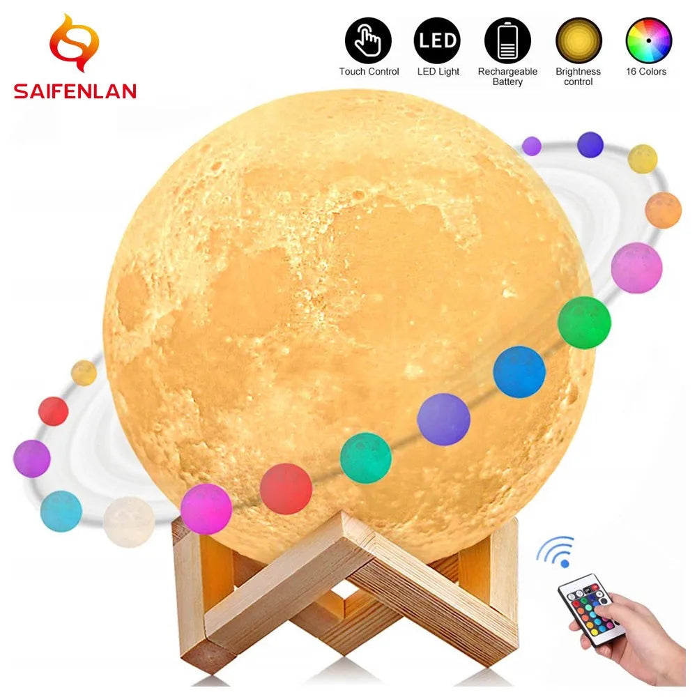 Dropship 3D Print Moon Lamp Colorful Touch USB Night Light