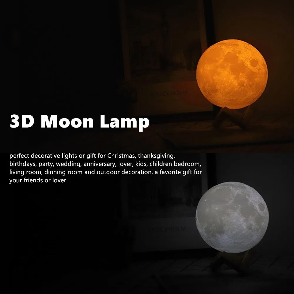 Dropship 3D Print Moon Lamp Colorful Touch USB Night Light