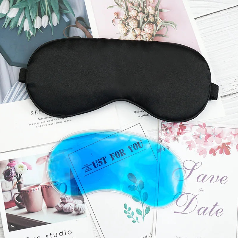 Silk Eyeshade Sleeping Eye Mask Cover with Ice Bag for Travel