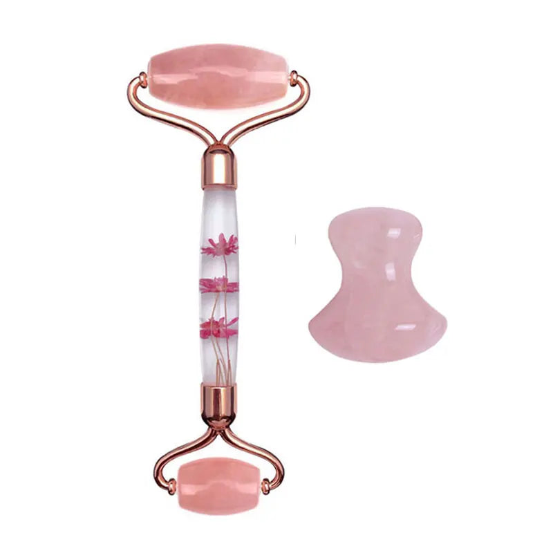 Rose Quartz Jade Roller Eternal Flower Gua Sha Set Massager