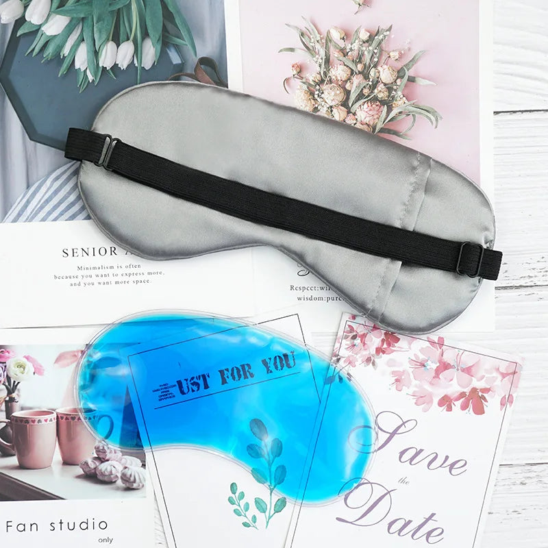 Silk Eyeshade Sleeping Eye Mask Cover with Ice Bag for Travel