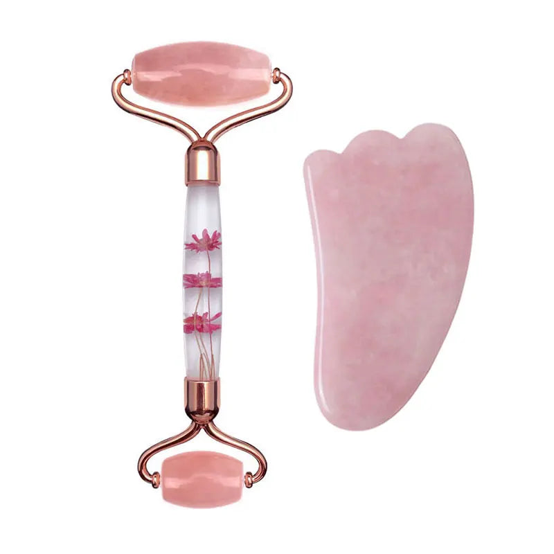 Rose Quartz Jade Roller Eternal Flower Gua Sha Set Massager