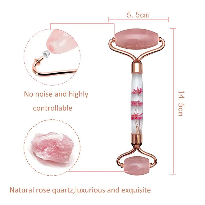 Rose Quartz Jade Roller Eternal Flower Gua Sha Set Massager