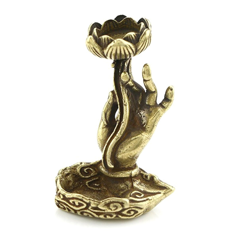 NICEFurniture Copper Backflow Incense Burner Hand Lotus Base