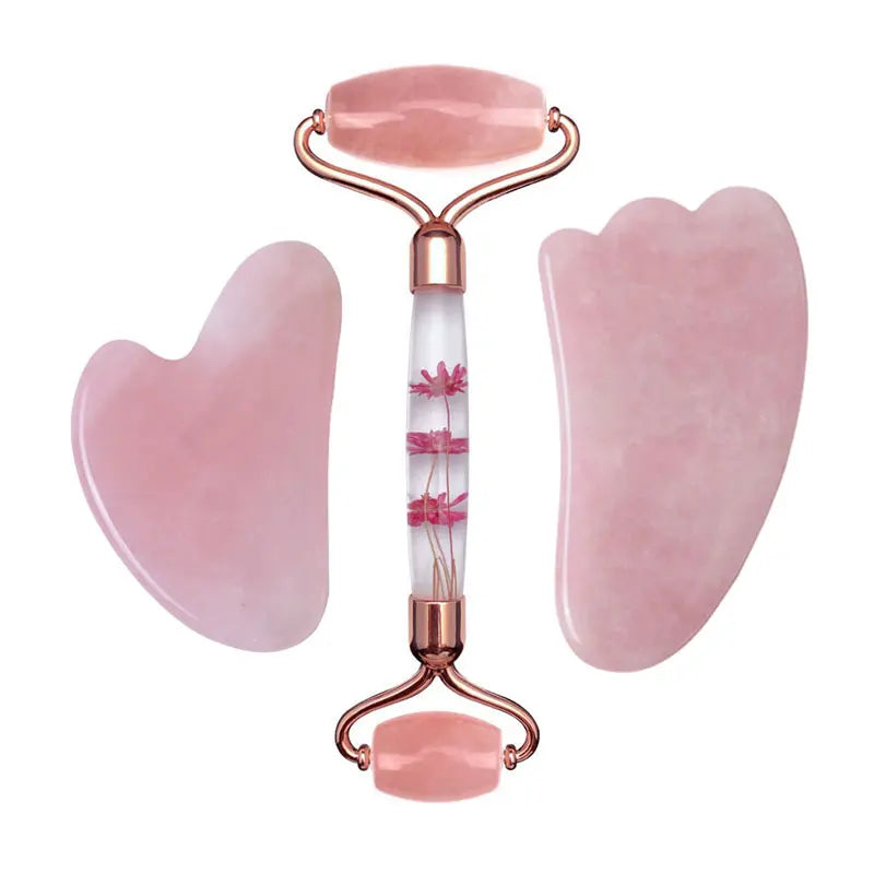 Rose Quartz Jade Roller Eternal Flower Gua Sha Set Massager