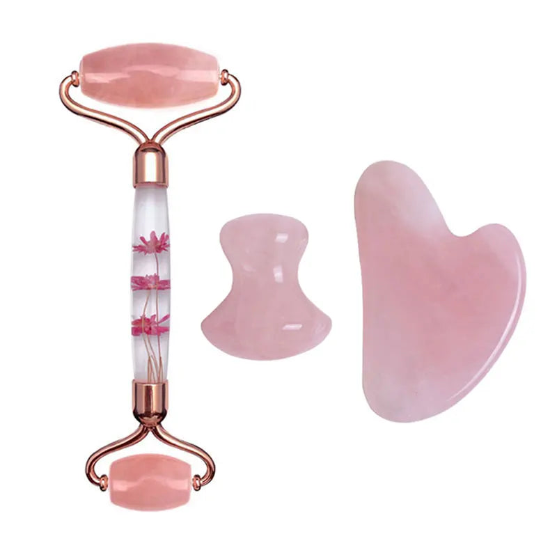 Rose Quartz Jade Roller Eternal Flower Gua Sha Set Massager