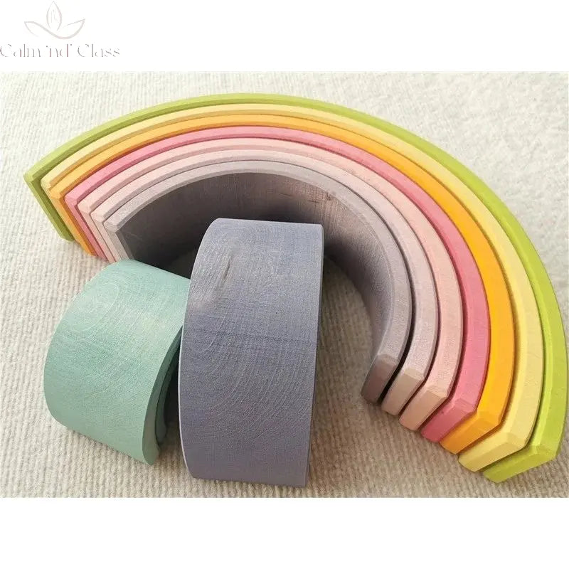 High Quality Wooden Toys Pastel Basswood Rainbow Stacking Blocks Pine Building Semi Sorting Peg Dolls Balls for Kids Play Calm and Class