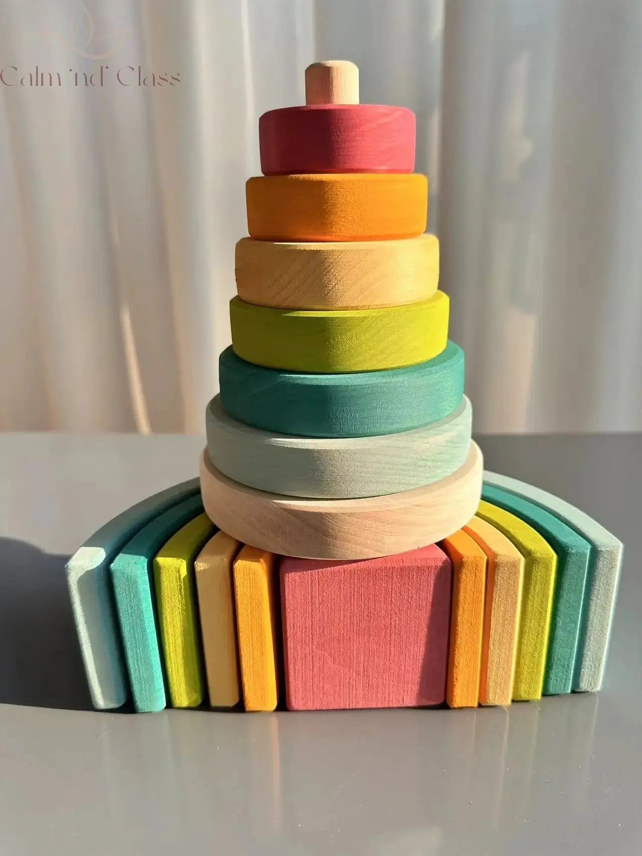 High Quality Wooden Toys Pastel Basswood Rainbow Stacking Blocks Pine Building Semi Sorting Peg Dolls Balls for Kids Play Calm and Class