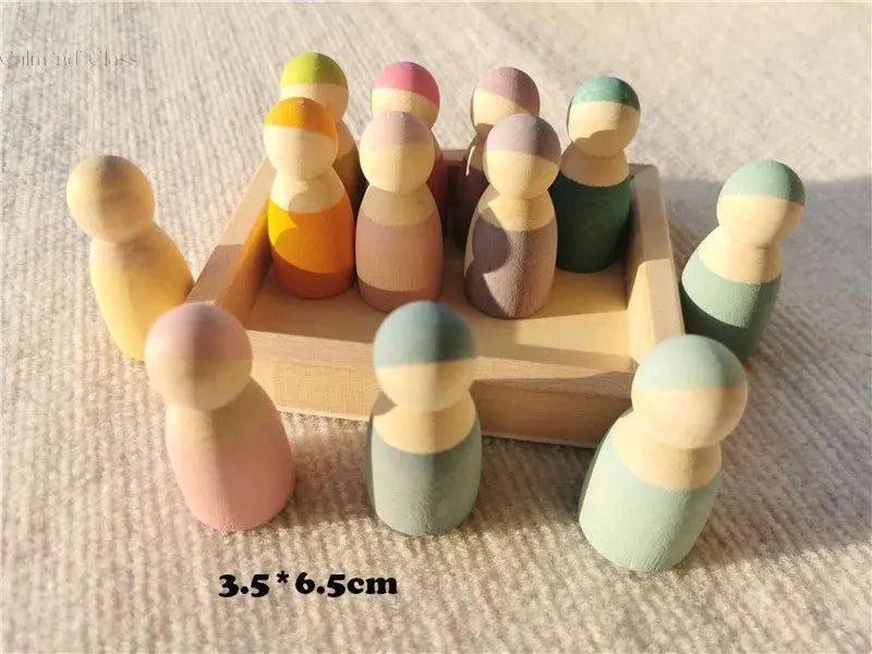 High Quality Wooden Toys Pastel Basswood Rainbow Stacking Blocks Pine Building Semi Sorting Peg Dolls Balls for Kids Play Calm and Class