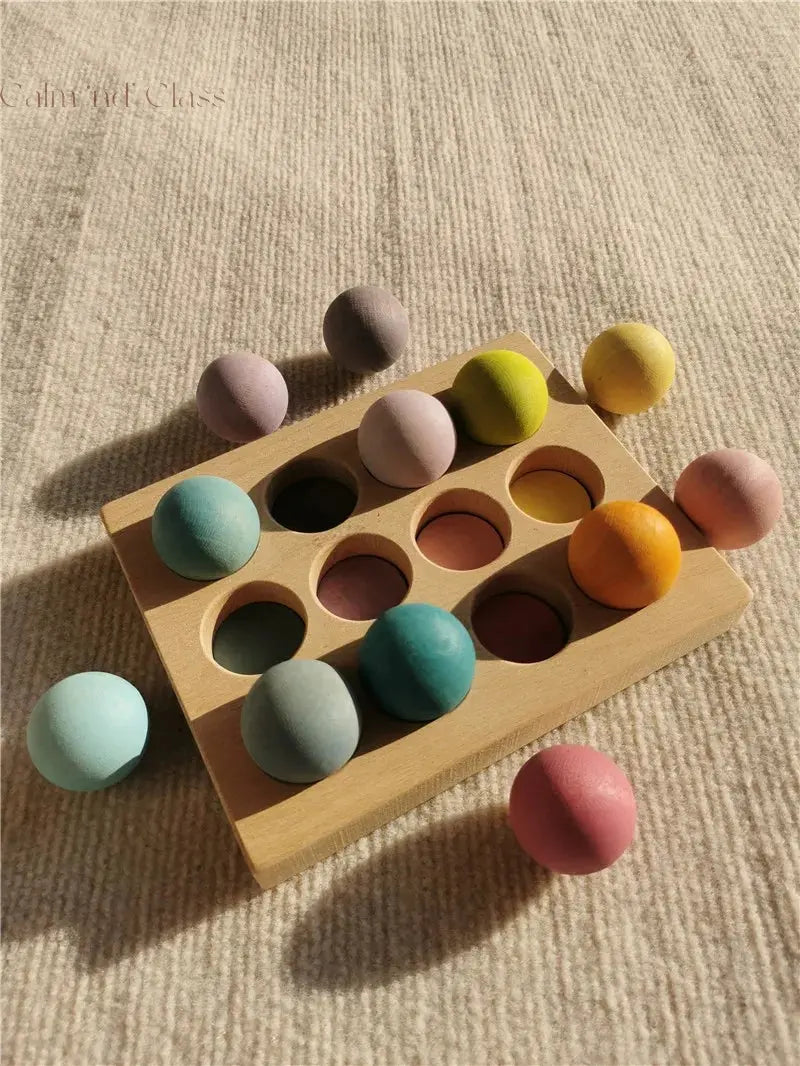 High Quality Wooden Toys Pastel Basswood Rainbow Stacking Blocks Pine Building Semi Sorting Peg Dolls Balls for Kids Play Calm and Class