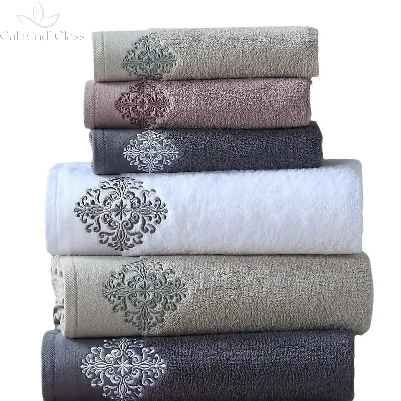 Hotel towels 100% pure cotton set embroidered jacquard craft gym travel face towels beach machine washable hair towels combed Calm and Class