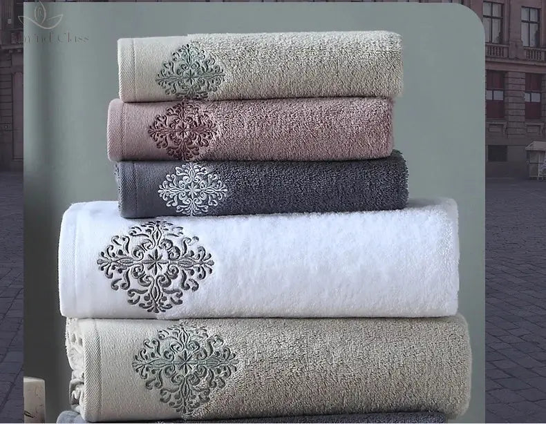 Hotel towels 100% pure cotton set embroidered jacquard craft gym travel face towels beach machine washable hair towels combed Calm and Class