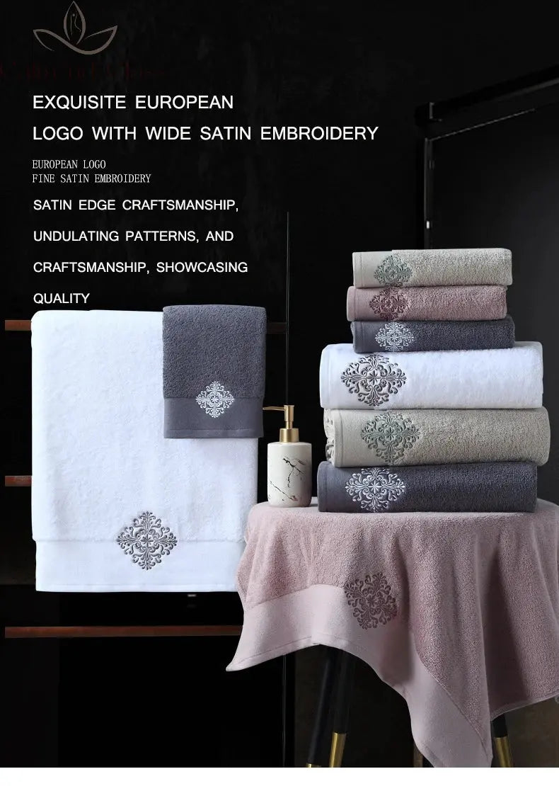 Hotel towels 100% pure cotton set embroidered jacquard craft gym travel face towels beach machine washable hair towels combed Calm and Class