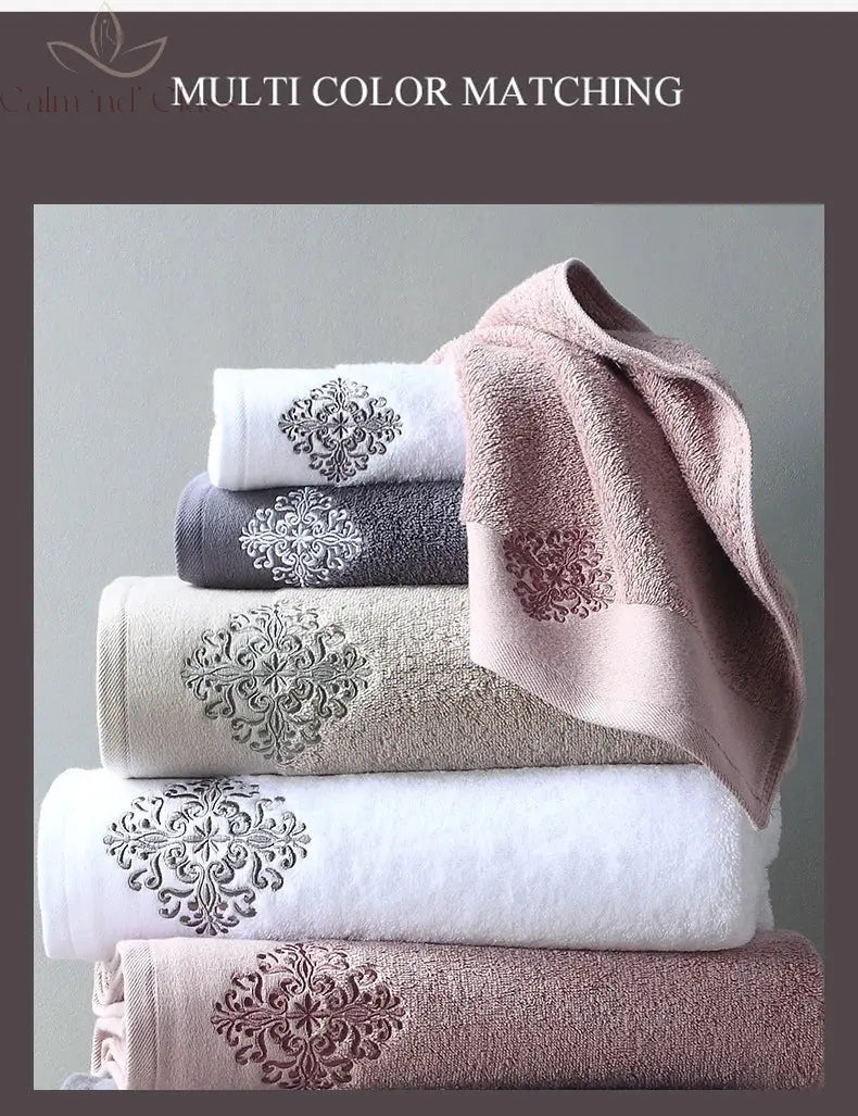 Hotel towels 100% pure cotton set embroidered jacquard craft gym travel face towels beach machine washable hair towels combed Calm and Class