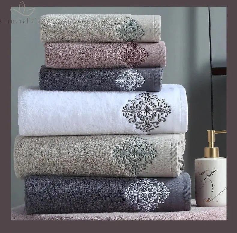 Hotel towels 100% pure cotton set embroidered jacquard craft gym travel face towels beach machine washable hair towels combed Calm and Class