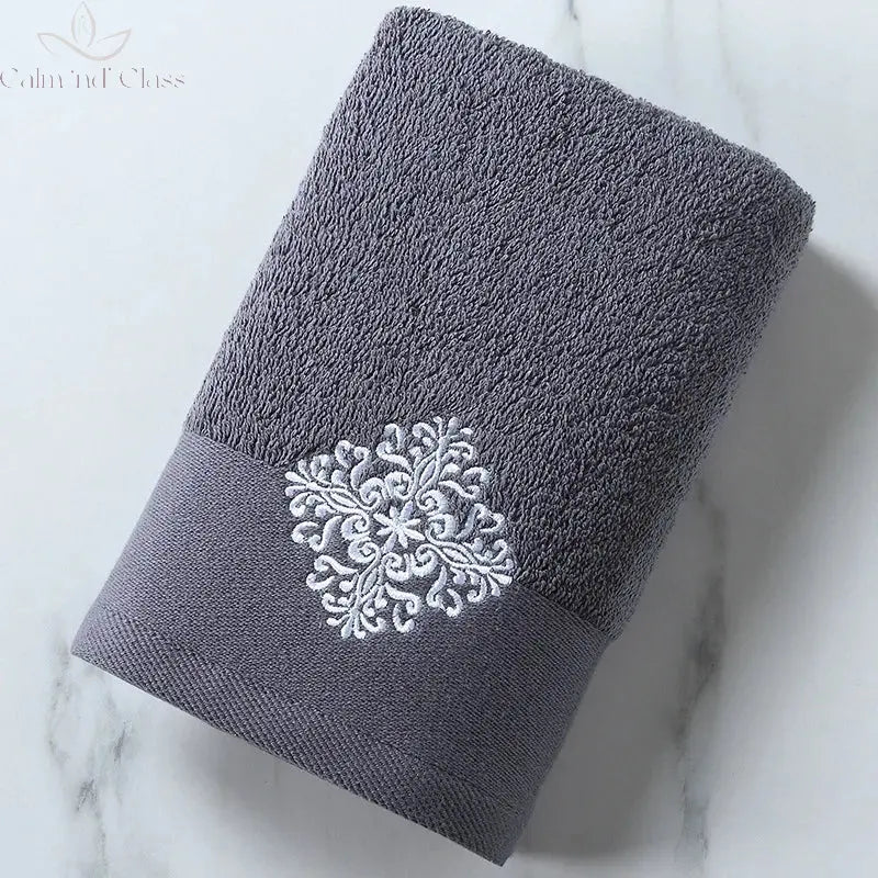 Hotel towels 100% pure cotton set embroidered jacquard craft gym travel face towels beach machine washable hair towels combed Calm and Class