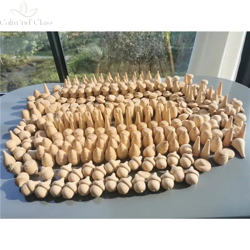 Kids Wooden Montessori Toys Rainbow Loose Parts Wood Mushrooms Honeycomb Droplets Bamboo Shoots Acorns Tree Cones Calm and Class