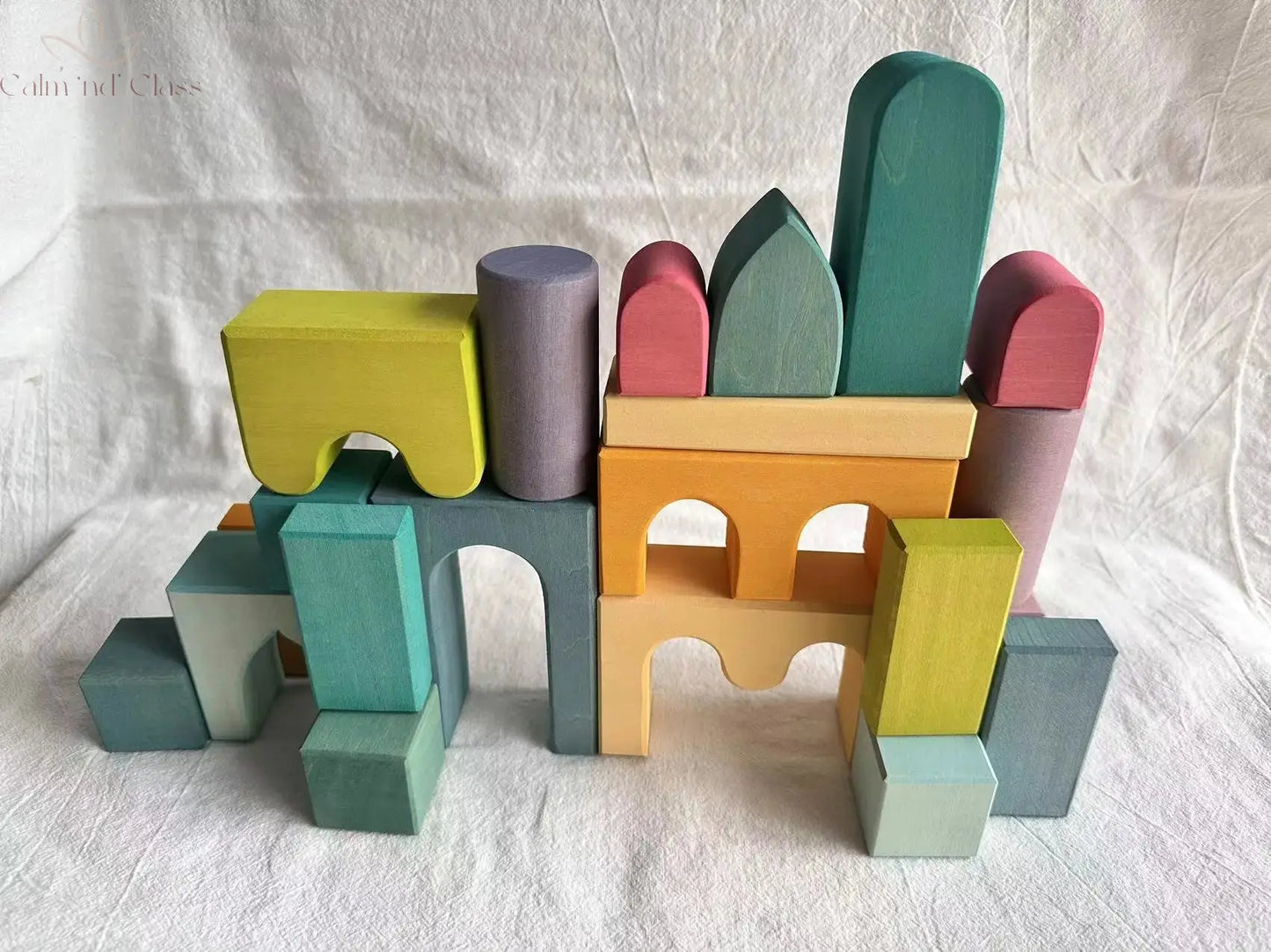 Kids Wooden Toys Pastel Nordic Buiding Blocks Stacking Crochet House  Animals Rainbow Forest Trees Calm and Class