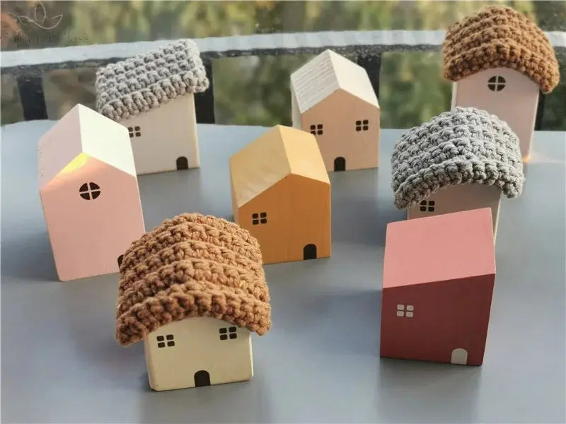 Kids Wooden Toys Pastel Nordic Buiding Blocks Stacking Crochet House  Animals Rainbow Forest Trees Calm and Class