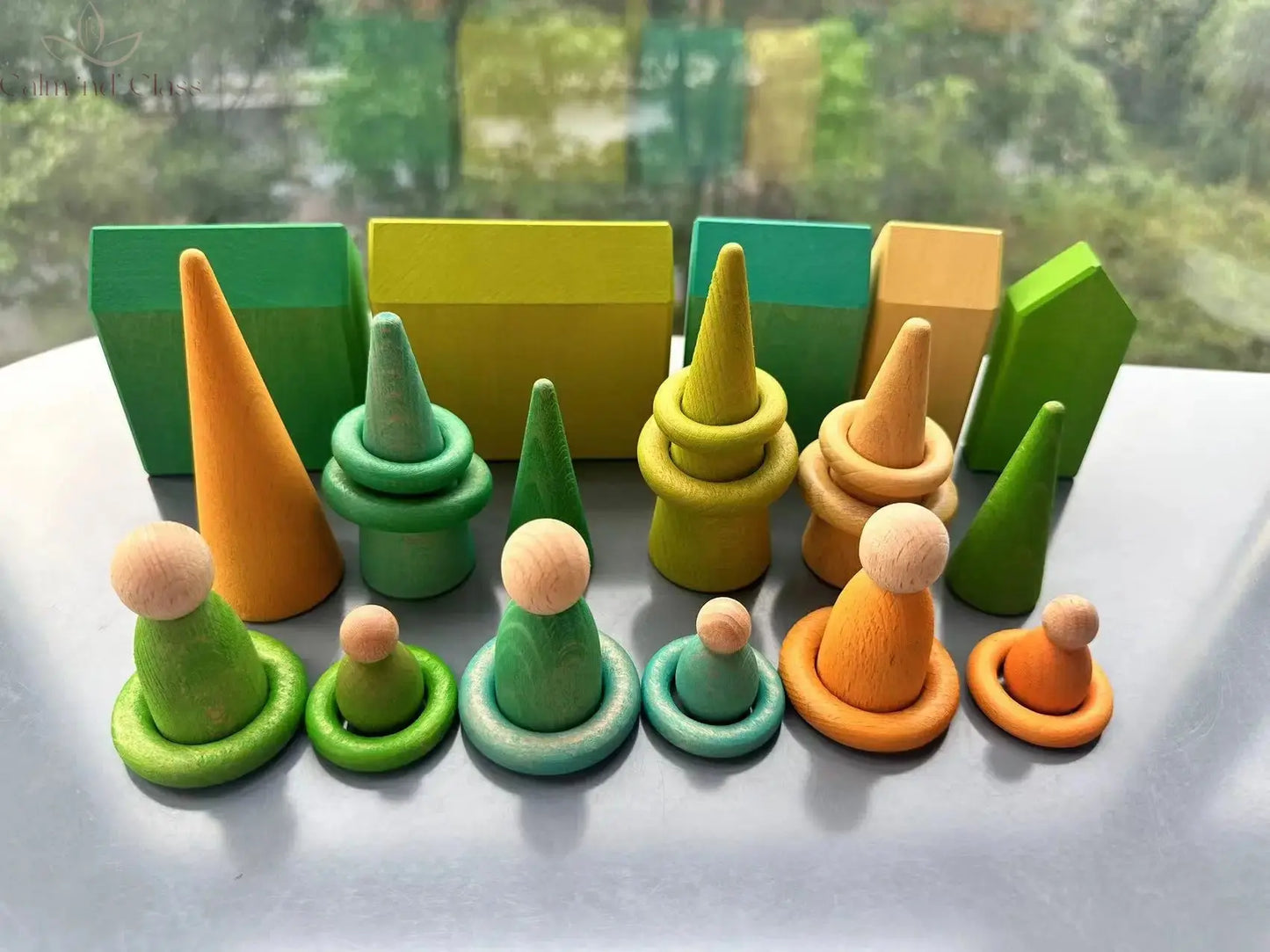 Kids Wooden Toys Pastel Nordic Buiding Blocks Stacking Crochet House  Animals Rainbow Forest Trees Calm and Class