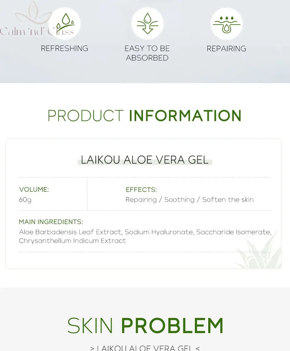 LAIKOU Aloe Vera Gel Face Cream Deep hydration Leave-On Sleeping Mask Natural Plants Transparent Aloe Gel Nourishing Tender Skin Calm and Class