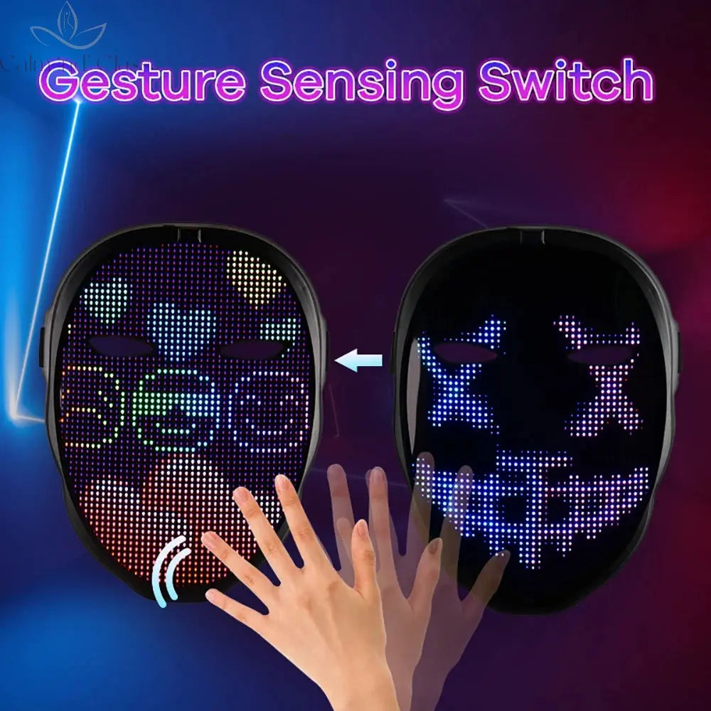 LED Lighted Face Transforming Mask, Shining Mask for Fun Parties Birthday Festival Cosplay Halloween Costume, APP or Gesture Con Calm and Class