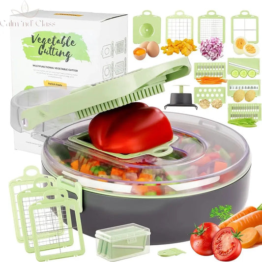 LMETJMA 9 in 1 Vegetable Chopper Slicer Mandoline Veggie Slicer Onion Chopper Vegetable Slicer Dicer Cutter with Container JT255 Calm and Class