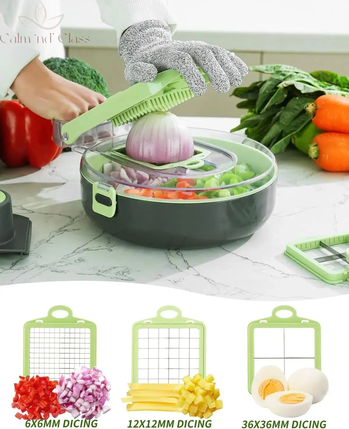 LMETJMA 9 in 1 Vegetable Chopper Slicer Mandoline Veggie Slicer Onion Chopper Vegetable Slicer Dicer Cutter with Container JT255 Calm and Class