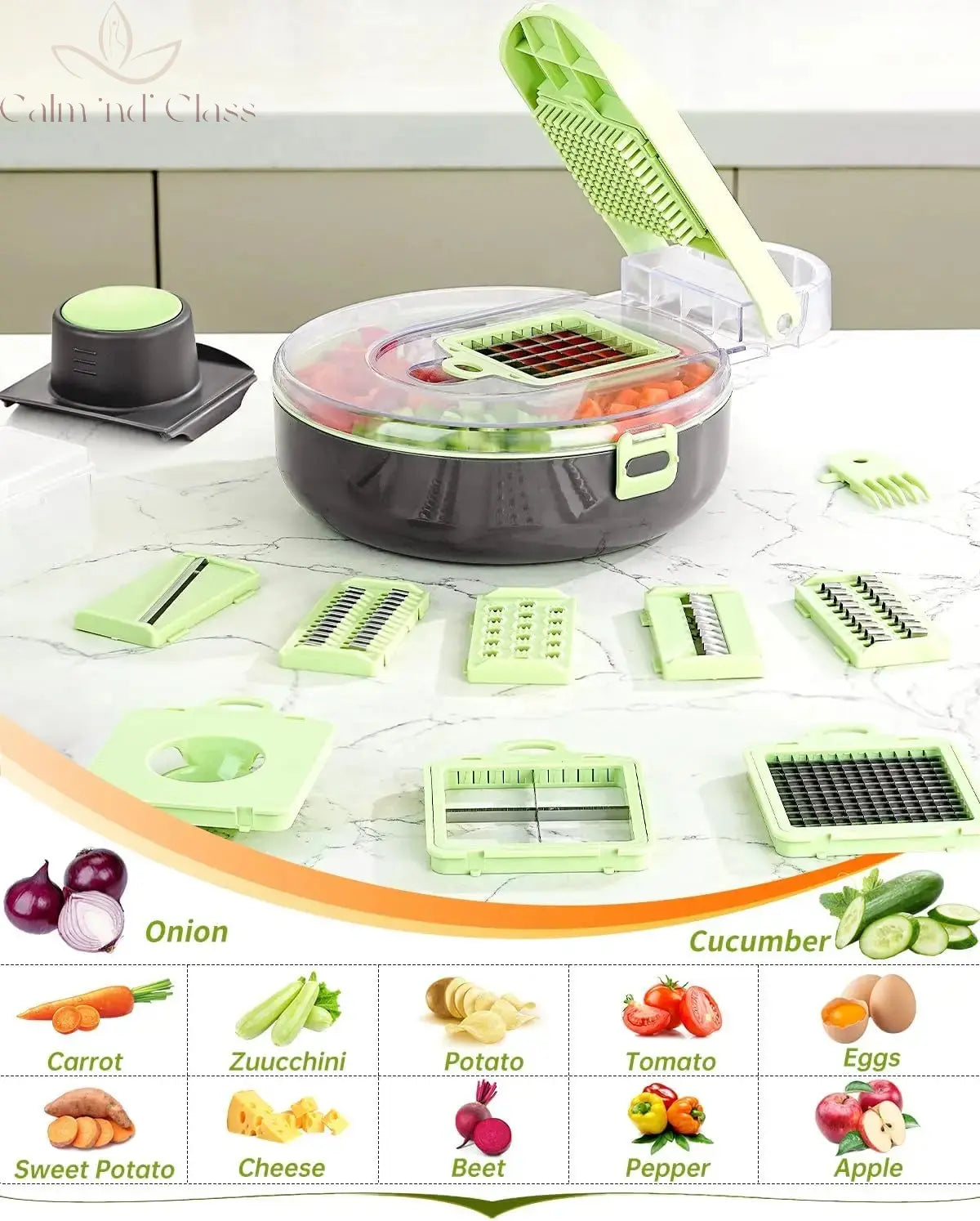 LMETJMA 9 in 1 Vegetable Chopper Slicer Mandoline Veggie Slicer Onion Chopper Vegetable Slicer Dicer Cutter with Container JT255 Calm and Class