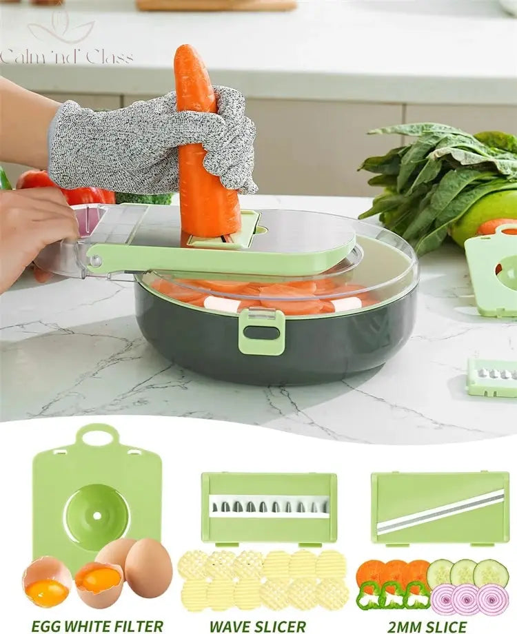 LMETJMA 9 in 1 Vegetable Chopper Slicer Mandoline Veggie Slicer Onion Chopper Vegetable Slicer Dicer Cutter with Container JT255 Calm and Class