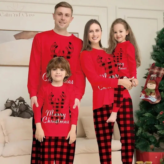 Merry Christmas Pajamas Set Fawn Plaid Print Mother Father Kids Matching Outfits Soft Cute 2pcs Suit Sleepwear Xmas Family Look Calm and Class