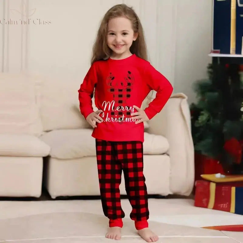 Merry Christmas Pajamas Set Fawn Plaid Print Mother Father Kids Matching Outfits Soft Cute 2pcs Suit Sleepwear Xmas Family Look Calm and Class