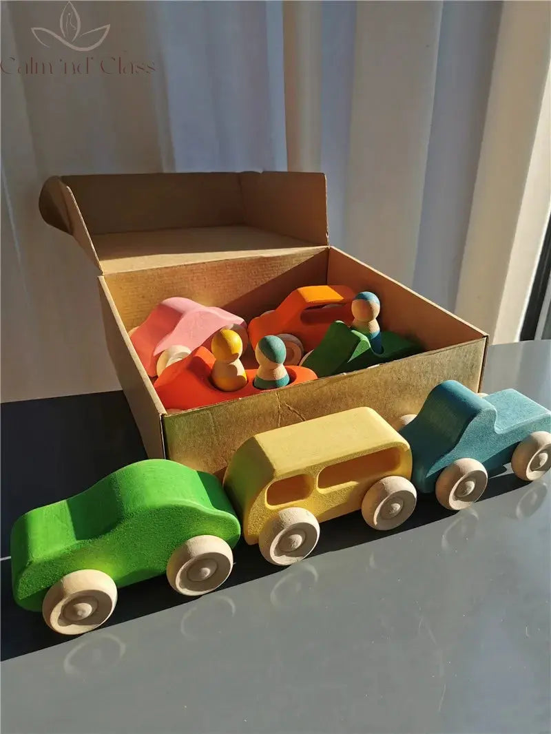 Montessori Wooden Toys Elemental Rainbow Stacking Blocks /Unpaint Wood Tree Building Stacking Car Volcano Coral Sea Wave Calm and Class