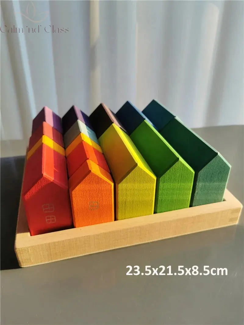 Montessori Wooden Toys Elemental Rainbow Stacking Blocks /Unpaint Wood Tree Building Stacking Car Volcano Coral Sea Wave Calm and Class